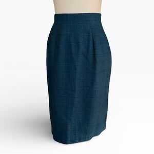 Norton McNaughton Vintage Tweed Green Plaid Pencil Skirt 8 Academia Preppy Wool